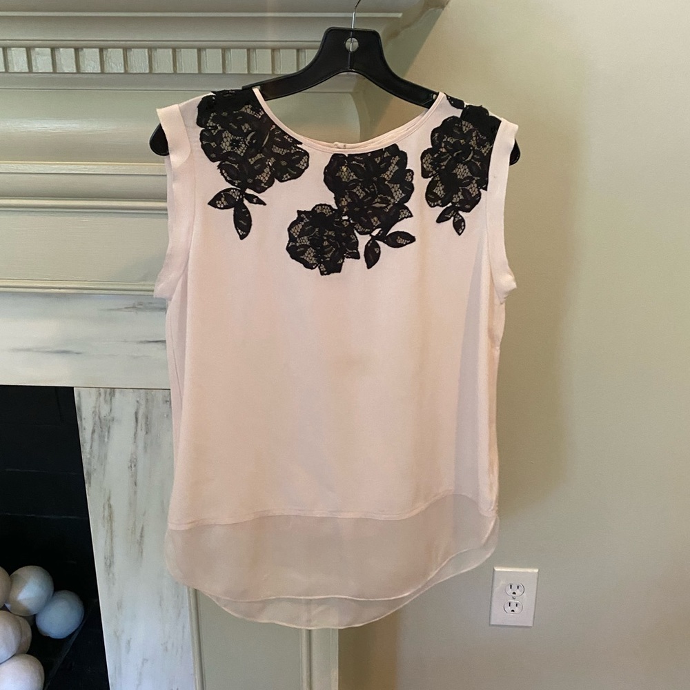 Rebecca Taylor Pink Silk Blouse w/ Black Lace